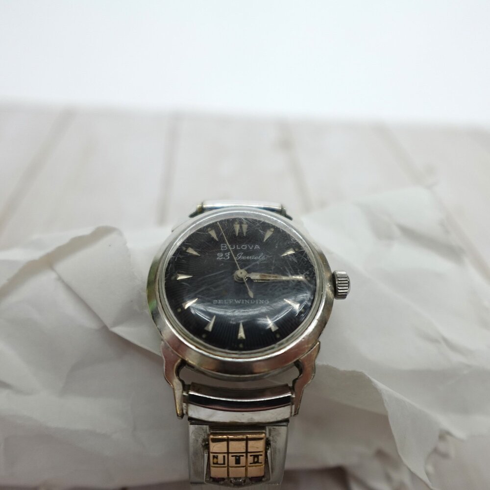 Bulova 23 Jewels Selfwinding Wristwatch Black Mens 1950s Shock-Resistant
